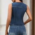 thumbnail image 5 of Zedker Vest Sleeveless V Neck Button Down Women's Denim Cropped Fitted Waist Jean Waistcoat Summer Western Trendy Tops Blue Plus XL, 5 of 8