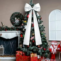 47" Extra Large White Christmas Bow Decoration, Giant Velvet Ribbon Bow with Long Streamers for Indoor Wall, Window Display, Party, Wedding, Celebration, Front Door & Holiday Tree Topper Décor