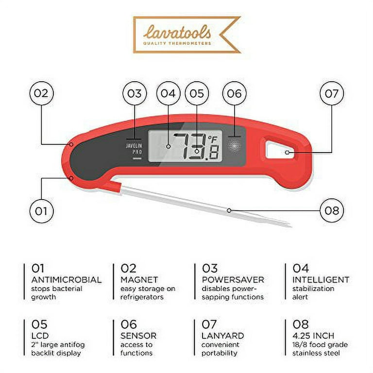 Lavatools Javelin PRO Duo Ambidextrous Backlit Digital Instant Read Meat  Thermometer for Kitchen, Food Cooking, Grill, BBQ, Smoker, Candy, Home  Brewing, Coffee, and Oil Deep Frying Limited Edition 002 
