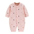 thumbnail image 3 of Hvobtty Toddler Long Sleeved Rompers, Toddler Spring and Fall Rompers, Child Printing Newborn Button-Neck Long Sleeved Long Rompers Pink 6-9 Months, 3 of 5