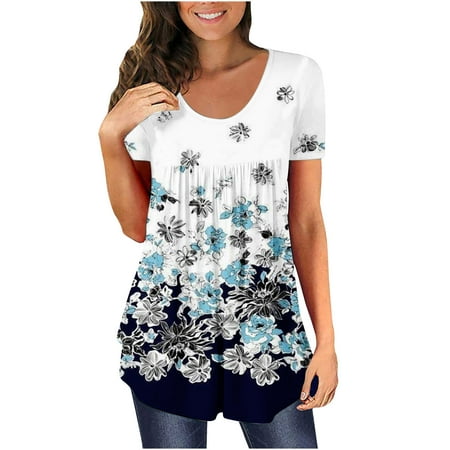 

Aumfer Plus Size Tops For Women Loose Fit Scrub Print Women s Fashion Easter Printing Round Neck Underwaist Comfortable Loose T-shirt Short Sleeve Blouse Casual Tops Red
