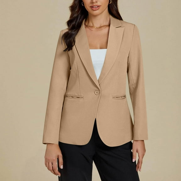 HongQid Women's Long Sleeve formal Notch Lapel Button Down Blazer Pockets Jacket