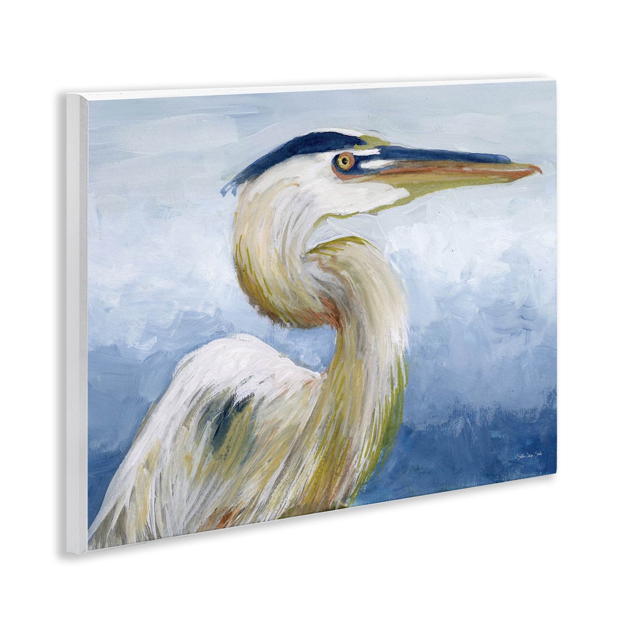 Stupell Industries Heron & Blue Gradient Animals & Insects Painting Unframed Art Print Wall Art, 14 x 11