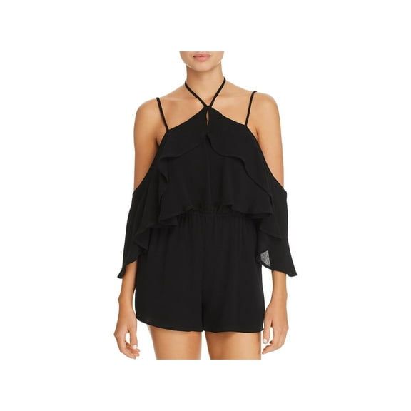 L Space Womens Seaside Ruffled Halter Romper Swim Cover-Up