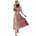 thumbnail image 2 of adviicd Robe d'Été Femme 2024 Été Décontractée Manches Courtes Col Rond Smockée Taille Élastique Robe Midi Rose, TG, 2 of 5