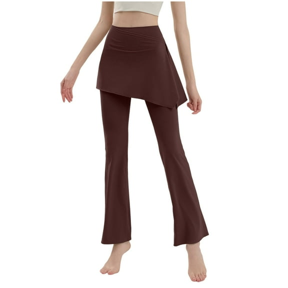 SuTry Women's Elegant Flare Pants High-Waisted Wrap Waistband Skirt Overlay Trousers Stretchy Breathable Fabric Full - Length for Office Wear(Brown,M)