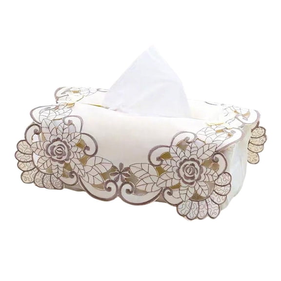 Vintage Lace Tissue Box Cover,Attractive Fabric Tissue Box Desktop Holder Decorative Napkin Holder & Paper Dispenser for Home, Office, Car, Kitchen, Living Room, and Bathroom