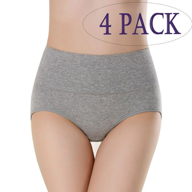 LELINTA Sous-Vêtements Respirants pour Femmes Doux Coton Taille Haute Culotte de Couleur Unie M-3XL Pack de 4