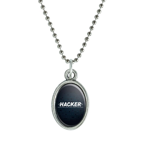 Hacker Binary Code Geek Nerd Antiqued Oval Charm Pendant with Chain