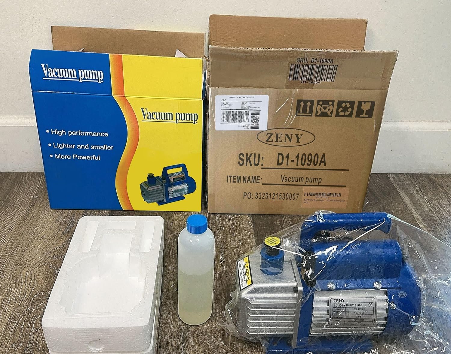 Zeny 3,5CFM Single-Stage 5 Pa Rotary Vane Economy Vacuum Pump 3 CFM 1/4HP Air Conditioner Refrigerant HVAC Air tool R410a 1/4" Flare Inlet Port, Blue