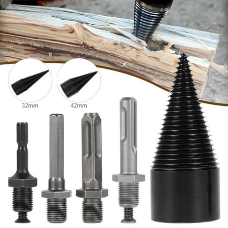 

Firewood Drill Bit Wood Splitter 5Pcs Log Splitters Kindling Wood Splitting Drill Bit Removable Heavy Duty Cones Screw for Electric Drills Round + Square + Hex Shank