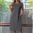 thumbnail image 2 of Jamsmile Womens Tshirts Sleeveless Dress Summer Round Neck Dress With Side Slits Pocket Summer Loose Fit Plain Mini Dress, 2 of 5
