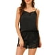 thumbnail image 1 of Conjuntos de pijama de satén para mujer INSPIRE CHIC con tirantes de encaje y pantalones cortos, 2 piezas, conjuntos de lounge de seda, XL, negro, 1 of 6