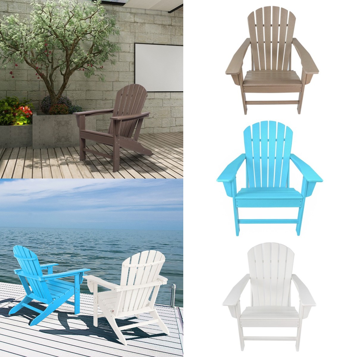 Folding Adirondack Chair Patio Chair Lawn Chair Outdoor 350 lbs Capacity Load Adirondack Chairs Weather Resistant for Patio Deck Garden 33.07*31.1*36.4" HDPE Resin Wood,White - image 1 of 9
