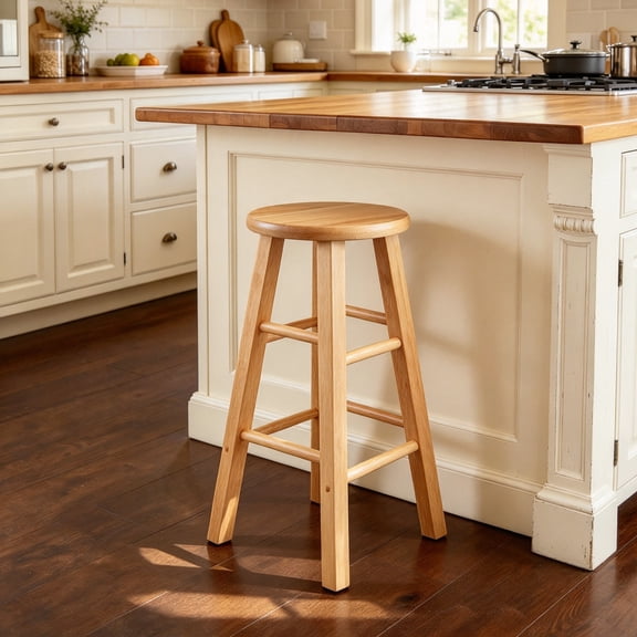 cisilov 27.5'' Wooden Backless Counter Stool with Round Seat, Natural