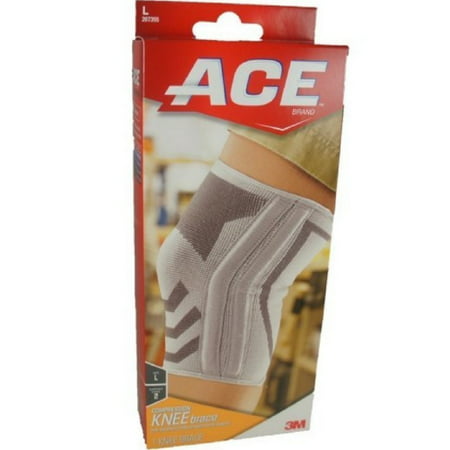 ACE Knitted Compression Knee Brace featuring Side Stabilizers, Large, White/Gray,