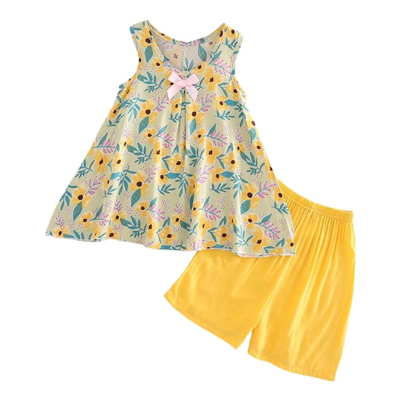 Pimfylm Kids Sleepwear Durable Kids Pajamas Childrens Comfortable Breathable Sleeveless Home Clothes Cute Pajama Set Size for 5-6 Years,Yellow
