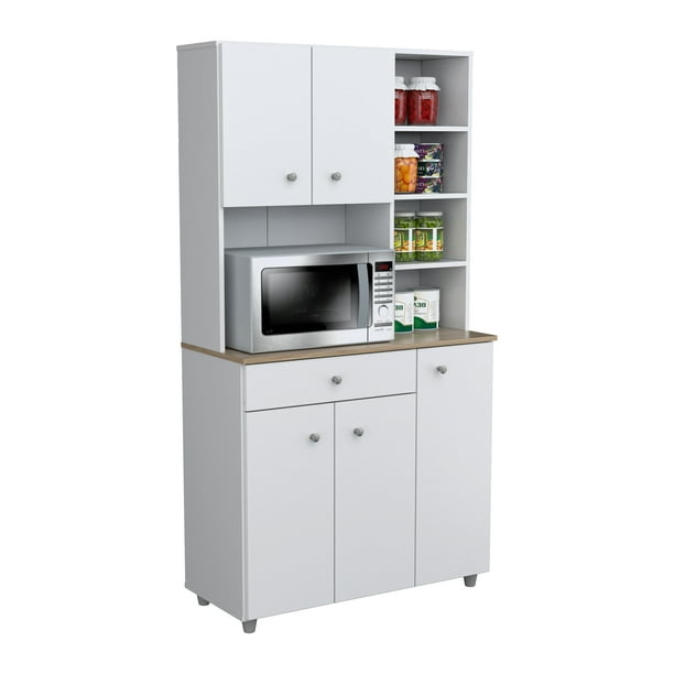 Inval 10-Shelf Kitchen Microwave Storage Cabinet (35 x 66 x 16), White ...