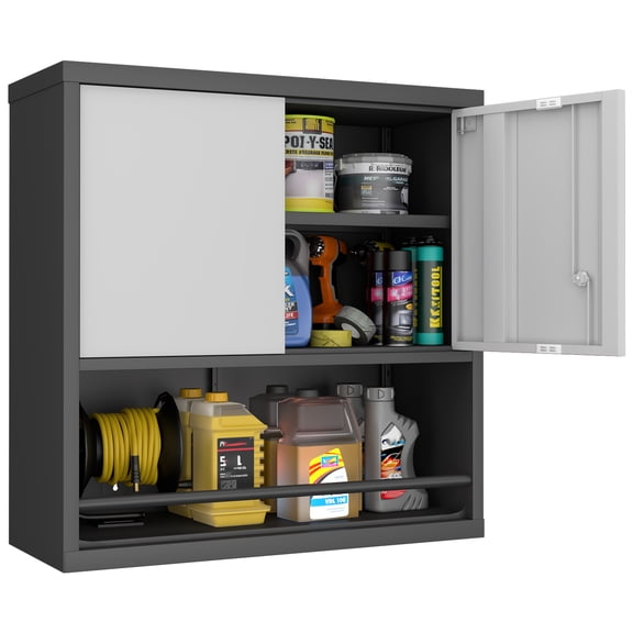 Kitchen Pantry Cabinet with Adjustable Shelves & 2 Doors,Metal Storage Cabinet with Locker for Kitchen,Living Room,Dining Room,Office,Black Grey