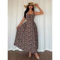 thumbnail image 6 of Elegant A-Line V-Neck Cinched Waist Flared Hem Floral Print Long Dress In Multicolor, 6 of 7
