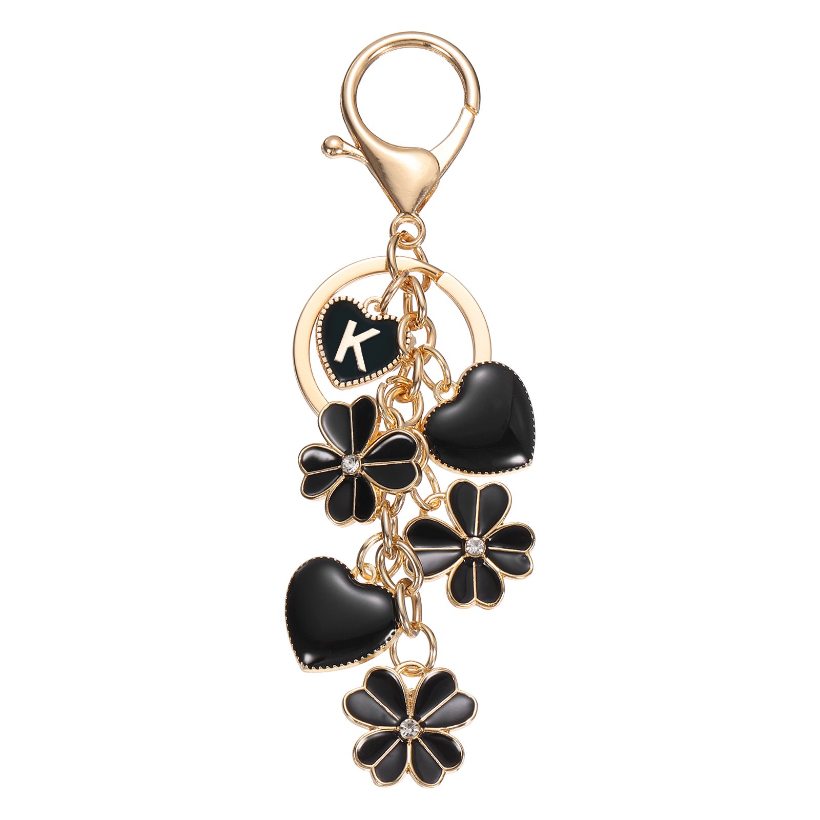 Uxcell Flower Initial Keychain Cute Key Chains Flower Purse Keychain Charms Enamel Letter Keyring Key Chain Accessories for Women Girls Bag Handbags Backpack Black Letter K