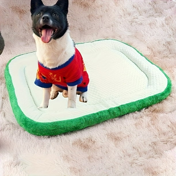QUTETN Reversible Double-Sided Dog Bed - Fluffy & Cooling Pad with Polyester & Polyester Fiber Fill, Machine Washable Pet Bed for Medium/Large Breeds, All-Season Comfort, Cute Animal Print Design