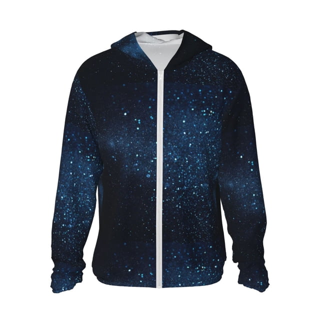 Vsdgher Sweat à Capuche Rétro Imprimé Pailleté Bleu pour Hommes Femmes, Manches Longues Protection Solaire Pêche pour Course Natation-Moyen