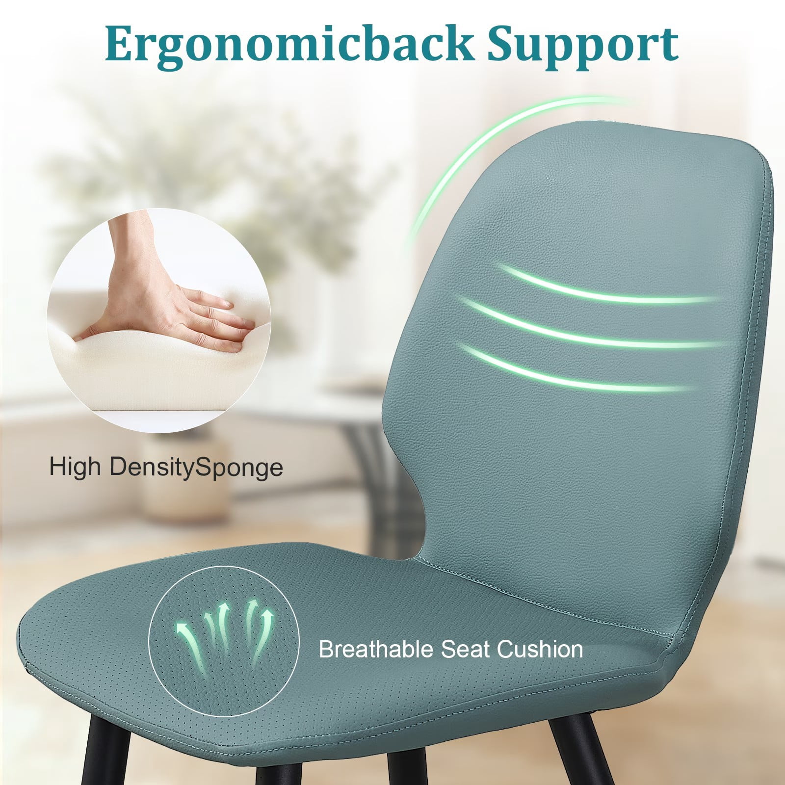 Faux Leather Dining Chairs Set of 2, Green Shell Back Upholstered Kitchen Chairs with Metal Legs, Modern Armless Side Chairs for Dining Room, Restaurant, Living Room & Meeting Room