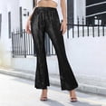 thumbnail image 2 of Pantalones de mujer de cintura alta y pierna ancha - Poliéster, diseño con lentejuelas, cintura alta con lazo, informales para todas las estaciones, 2 of 5
