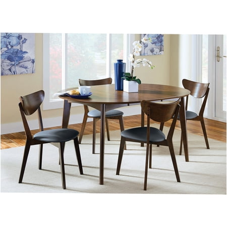 JERFIT Mid-Century Modern 5-Piece Dining Set with Oval Table and 4 Chairs Dark Walnut Wood Finish for Dining Room