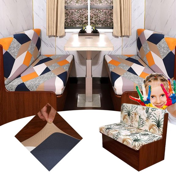 Fall Decor Dinette Cushion Covers Printed Elastic Camper Cushion Slipcover Stretchable Loveseat Sofa Chair Cover Furniture Protector For RV Camper Car 1 Backrest Cover & 1 Cover
