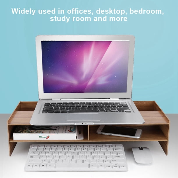 Rehausseur D'Écran Ordinateur Portable – Support Ergonomique En Bois Et Plastique Avec Grand Espace De Rangement, Blanc