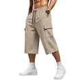 thumbnail image 2 of Hearthz Men's Capri Cargo 3/4 Pants Baggy Wide Leg Below Knee Yoga Beach Baggy 3/4 Shorts Pants Drawstring Lightweight Cargo Shorts for Men Khaki S, 2 of 9