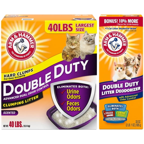 Arm & Hammer Double Duty Bundle: Advanced Odor Control Clumping Cat Litter, Scented, 40lbs   Litter Deodorizer/Pet Odor Eliminator
