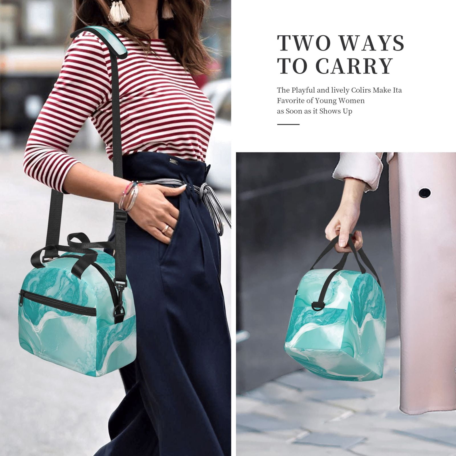 Xecao Teal Turquoise 1 Print Insulated Lunch Box, Lunch Cags Lunch Bag Featuring An Adjustable Shoulder Strap