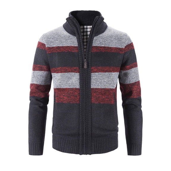 GigrtiJin Men's Full Zip Sweaters Coat Patchwork Casual Cardigan Knitted Long Sleeve Stand Collar Soft Warm Outwear