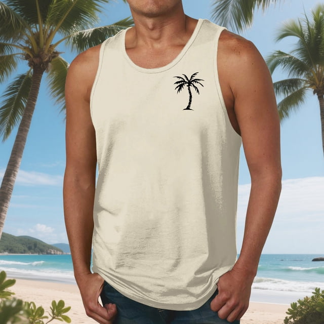 Camiseta sin mangas de cuello redondo para hombre, blusa informal de verano sin mangas con estampado de cuello redondo para hombre