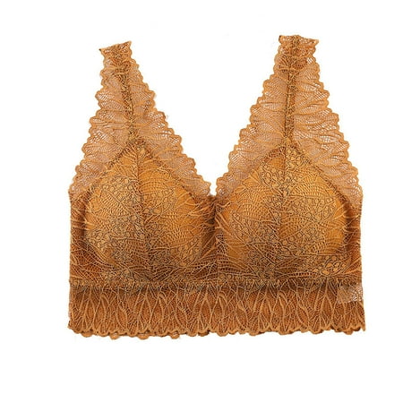 Lace Nursing Bra Women Lingerie Lace Chest Tube Backless Bra Camisole Base Underwear V-Neck Convertible Bra Feature Hook and Eye Closure Wire-Free Bra Style Y-111   Brown one size