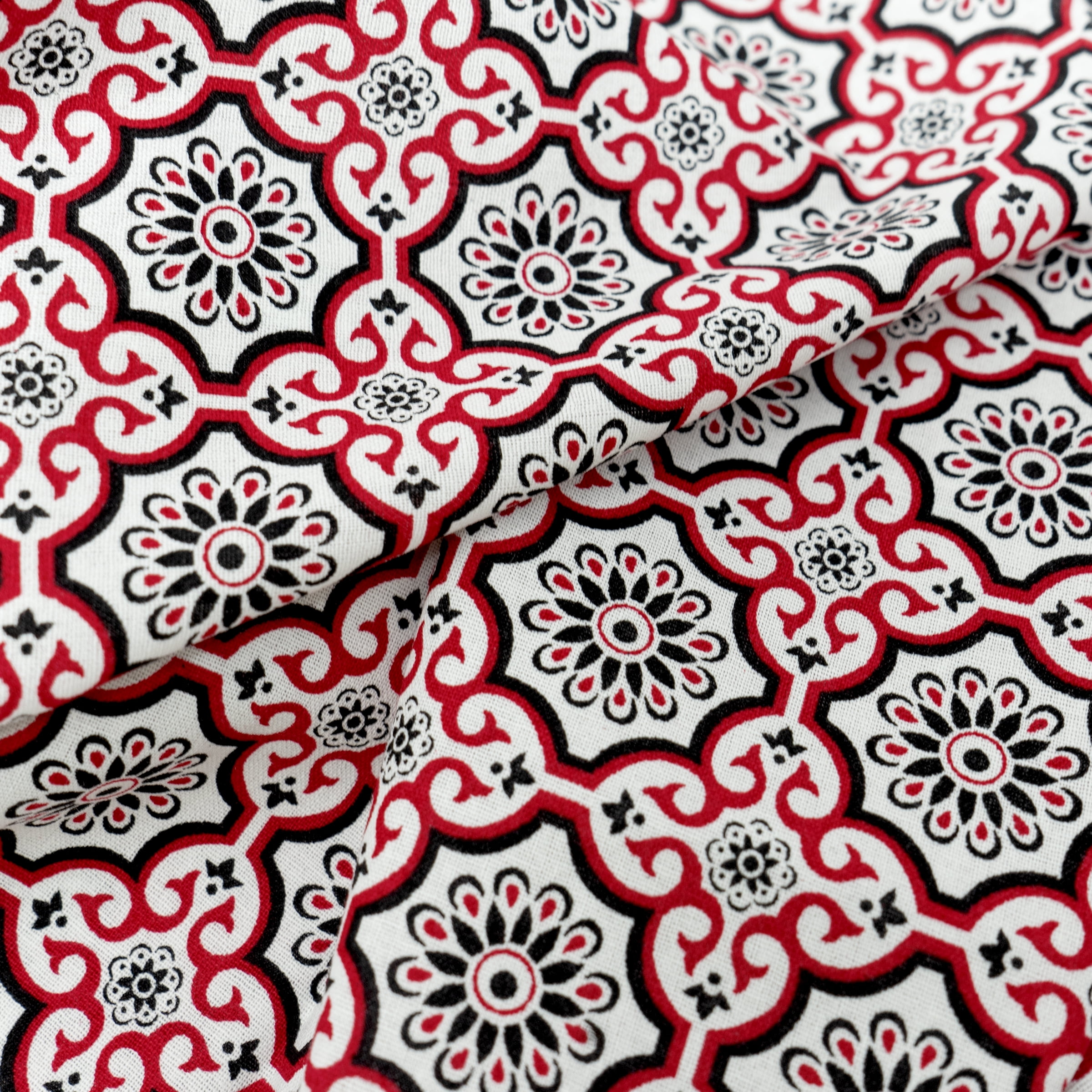Waverly Inspirations 44" 100% Cotton Blossom Lattice Sewing & Craft Fabric By the Yard, Black, White and Red