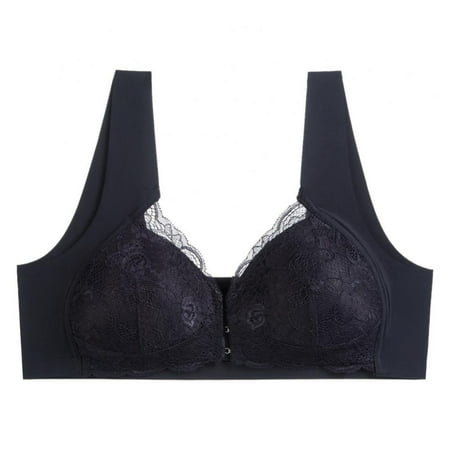 Pretty Comy Lace Front Closure Bra Back Smoothing Bralette Bras for Women Plus Size Wireless Bra