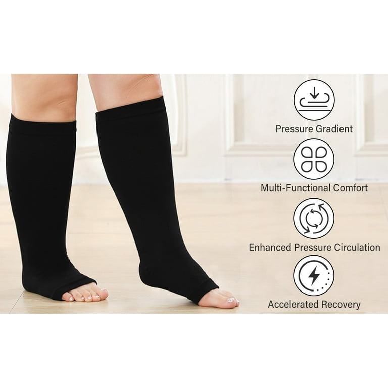 LOFIR Open-Toe Compression Socks, 2XL, Black Pairs, Knee High