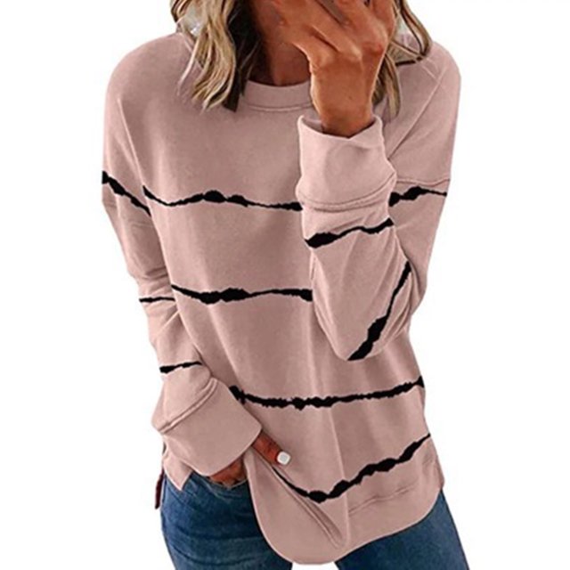 Camiseta de manga larga con cuello redondo para mujer a la moda, blusa suelta con estampado de verano Fridja hj972