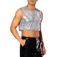 thumbnail image 4 of INSPIRE CHIC Shiny Tank Tops for Men's Sleeveless Tee Shirt Party Disco Metallic Crop Vest L Silver, 4 of 4
