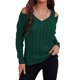 thumbnail image 2 of Suéter de punto con cuello en V para mujer, hombros descubiertos, manga larga, ajuste holgado, color puro, suéter informal OD verde L, 2 of 6