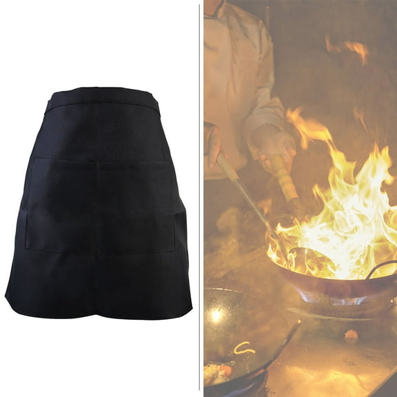 KONTONTY Hotels Short Waist Apron with Pockets for Chef Waiter Waitress Black Polyester Cotton 1Pack