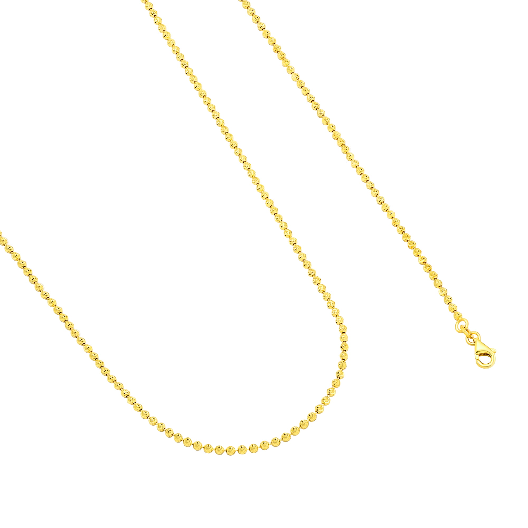 Nuragold 10k Real Yellow Gold Solid Ball 2mm Moon Diamond Cut Bead Dog Tag Necklace (16"-30") Italian Jewelry for Men & Women