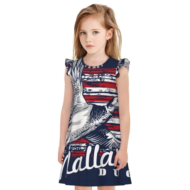 Balery Mallard Duck With American Flag Camisón de princesa para niñas, pijama de algodón con mangas abullonadas, suave y bonito.-Medium
