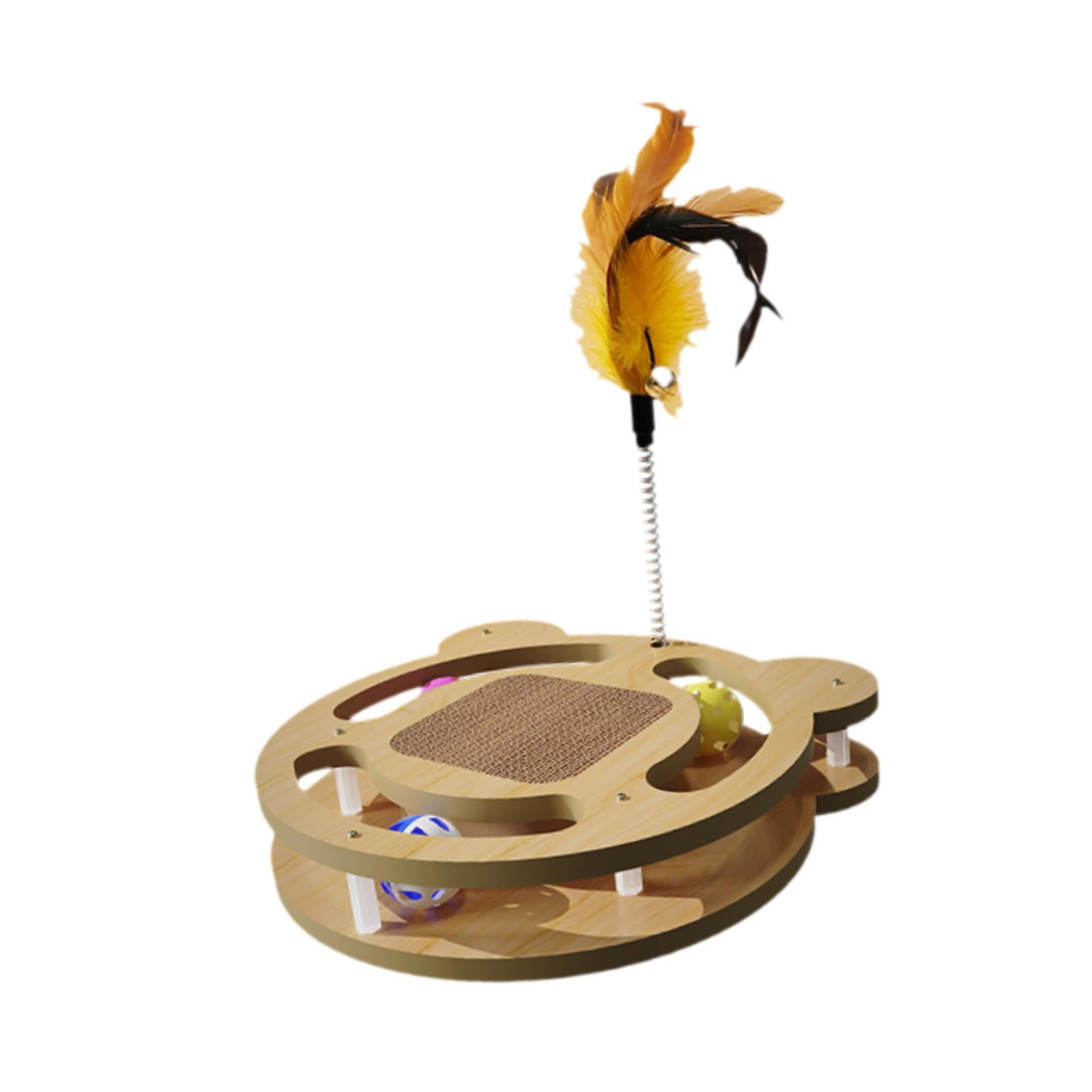 balikha 2 Level Cat Balls Track Toy Exerciser Game Creative with Feather for Kitten Interactive Cat Toy Cat Turntable Toy Kitten Cats