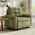 thumbnail image 3 of Muumblus 3-in-1 Convertible Chair Bed, 80" Extra Long Sleeper Lounge Chair with USB & Storage, Pull Out Sofa Bed for Living Room, Apt., Green Chenille, 3 of 9