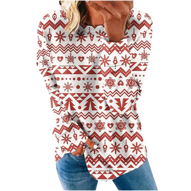 Sudaderas de Cuello Redondo de Navidad Para Mujer Moda Casual Impreso Blusa de Manga Larga Tops Con Capucha Odeerbi ODB193526